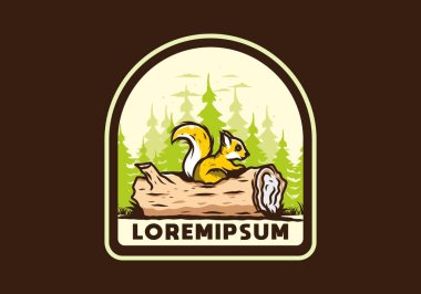 Ölü bir ağaç gövdesinde saklanan yalnız sincap çizimi