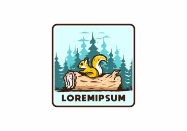 Ölü bir ağaç gövdesinde saklanan yalnız sincap çizimi