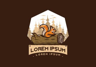 Ölü bir ağaç gövdesinde saklanan yalnız sincap çizimi