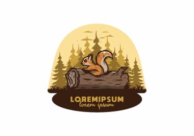 Ölü bir ağaç gövdesinde saklanan yalnız sincap çizimi