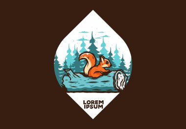 Ölü bir ağaç gövdesinde saklanan yalnız sincap çizimi