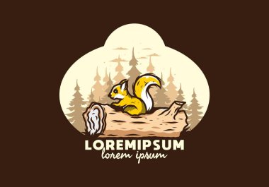 Ölü bir ağaç gövdesinde saklanan yalnız sincap çizimi