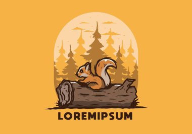 Ölü bir ağaç gövdesinde saklanan yalnız sincap çizimi