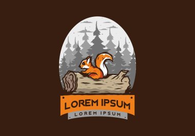 Ölü bir ağaç gövdesinde saklanan yalnız sincap çizimi