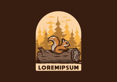 Ölü bir ağaç gövdesinde saklanan yalnız sincap çizimi