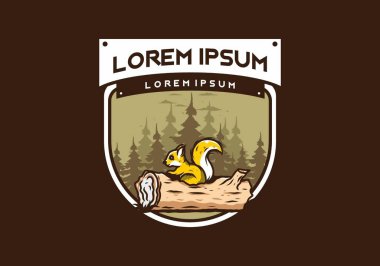 Ölü bir ağaç gövdesinde saklanan yalnız sincap çizimi