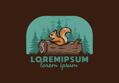 Ölü bir ağaç gövdesinde saklanan yalnız sincap çizimi