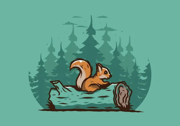 Lonely Squirrel Hiding Dead Tree Trunk Illustration Design — Stock Vector