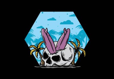 Hindistancevizi ağaçlarının arasına sıkışmış sörf tahtasının renkli tasarımı