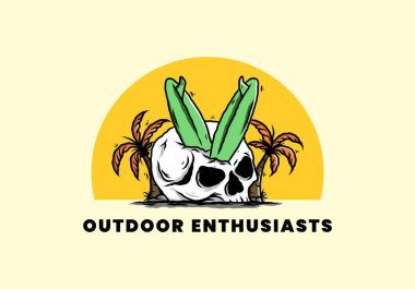 Hindistancevizi ağaçlarının arasına sıkışmış sörf tahtasının renkli tasarımı