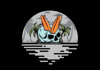 Hindistancevizi ağaçlarının arasına sıkışmış sörf tahtasının renkli tasarımı