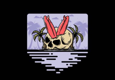 Hindistancevizi ağaçlarının arasına sıkışmış sörf tahtasının renkli tasarımı