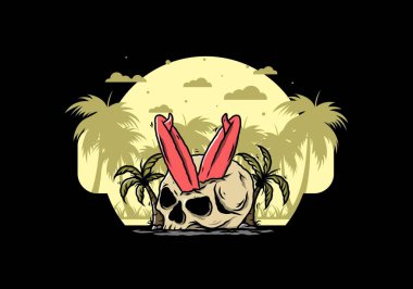 Hindistancevizi ağaçlarının arasına sıkışmış sörf tahtasının renkli tasarımı