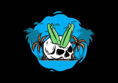 Hindistancevizi ağaçlarının arasına sıkışmış sörf tahtasının renkli tasarımı