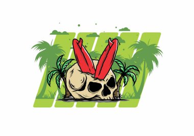 Hindistancevizi ağaçlarının arasına sıkışmış sörf tahtasının renkli tasarımı