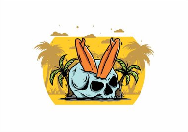 Hindistancevizi ağaçlarının arasına sıkışmış sörf tahtasının renkli tasarımı