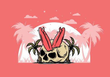 Hindistancevizi ağaçlarının arasına sıkışmış sörf tahtasının renkli tasarımı