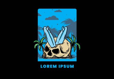 Hindistancevizi ağaçlarının arasına sıkışmış sörf tahtasının renkli tasarımı