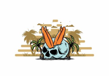 Hindistancevizi ağaçlarının arasına sıkışmış sörf tahtasının renkli tasarımı