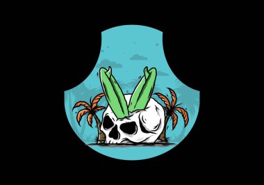 Hindistancevizi ağaçlarının arasına sıkışmış sörf tahtasının renkli tasarımı