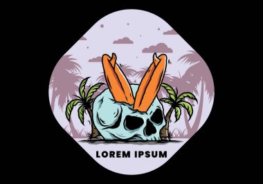 Hindistancevizi ağaçlarının arasına sıkışmış sörf tahtasının renkli tasarımı