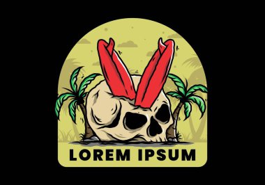 Hindistancevizi ağaçlarının arasına sıkışmış sörf tahtasının renkli tasarımı