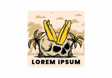 Hindistancevizi ağaçlarının arasına sıkışmış sörf tahtasının renkli tasarımı