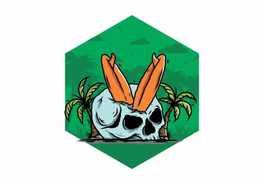 Hindistancevizi ağaçlarının arasına sıkışmış sörf tahtasının renkli tasarımı