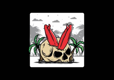 Hindistancevizi ağaçlarının arasına sıkışmış sörf tahtasının renkli tasarımı