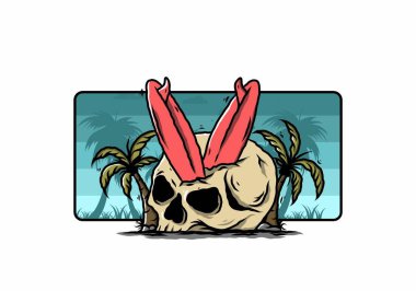 Hindistancevizi ağaçlarının arasına sıkışmış sörf tahtasının renkli tasarımı