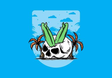 Hindistancevizi ağaçlarının arasına sıkışmış sörf tahtasının renkli tasarımı