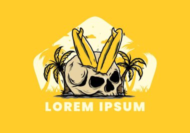 Hindistancevizi ağaçlarının arasına sıkışmış sörf tahtasının renkli tasarımı