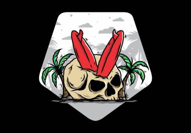 Hindistancevizi ağaçlarının arasına sıkışmış sörf tahtasının renkli tasarımı