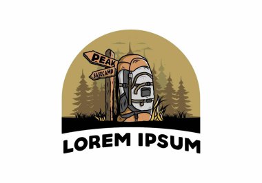 Tabela illüstrasyonunun yanında bir dağ çantasının tasarımı