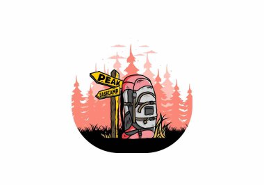 Tabela illüstrasyonunun yanında bir dağ çantasının tasarımı