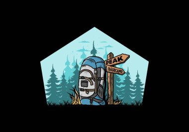 Tabela illüstrasyonunun yanında bir dağ çantasının tasarımı