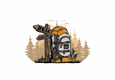 Tabela illüstrasyonunun yanında bir dağ çantasının tasarımı