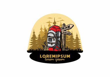 Tabela illüstrasyonunun yanında bir dağ çantasının tasarımı