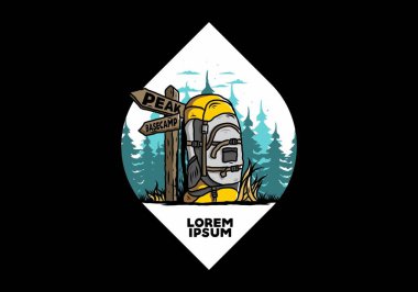 Tabela illüstrasyonunun yanında bir dağ çantasının tasarımı