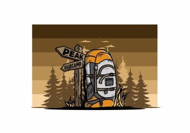 Tabela illüstrasyonunun yanında bir dağ çantasının tasarımı