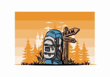 Tabela illüstrasyonunun yanında bir dağ çantasının tasarımı
