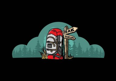 Tabela illüstrasyonunun yanında bir dağ çantasının tasarımı