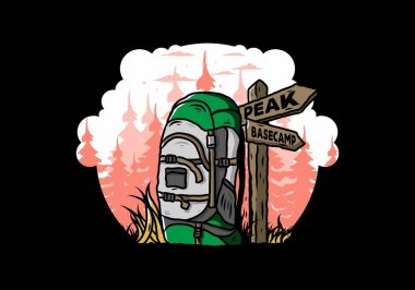 Tabela illüstrasyonunun yanında bir dağ çantasının tasarımı