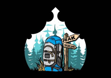 Tabela illüstrasyonunun yanında bir dağ çantasının tasarımı