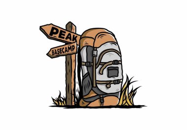 Tabela illüstrasyonunun yanında bir dağ çantasının tasarımı