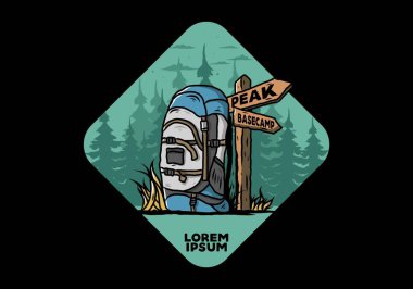 Tabela illüstrasyonunun yanında bir dağ çantasının tasarımı