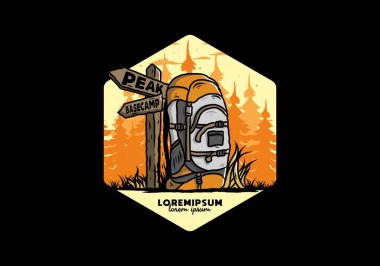 Tabela illüstrasyonunun yanında bir dağ çantasının tasarımı