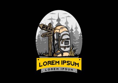 Tabela illüstrasyonunun yanında bir dağ çantasının tasarımı