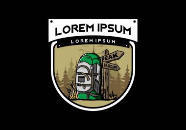 Tabela illüstrasyonunun yanında bir dağ çantasının tasarımı