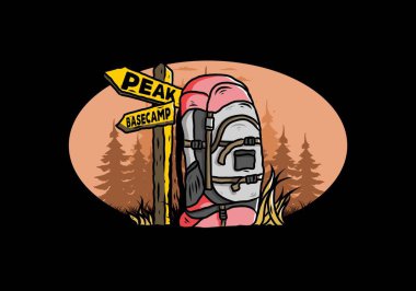 Tabela illüstrasyonunun yanında bir dağ çantasının tasarımı